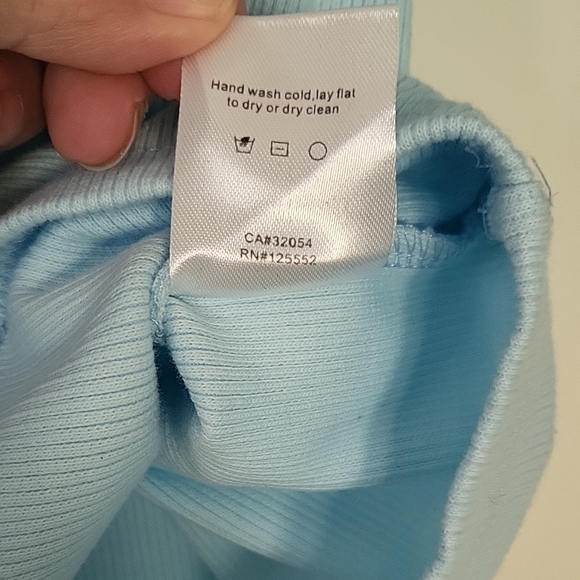 Dolan Anthropologie Lace Puff Sleeve Ribbed Knit Top Light Blue Women’s Small - Picture 11 of 11